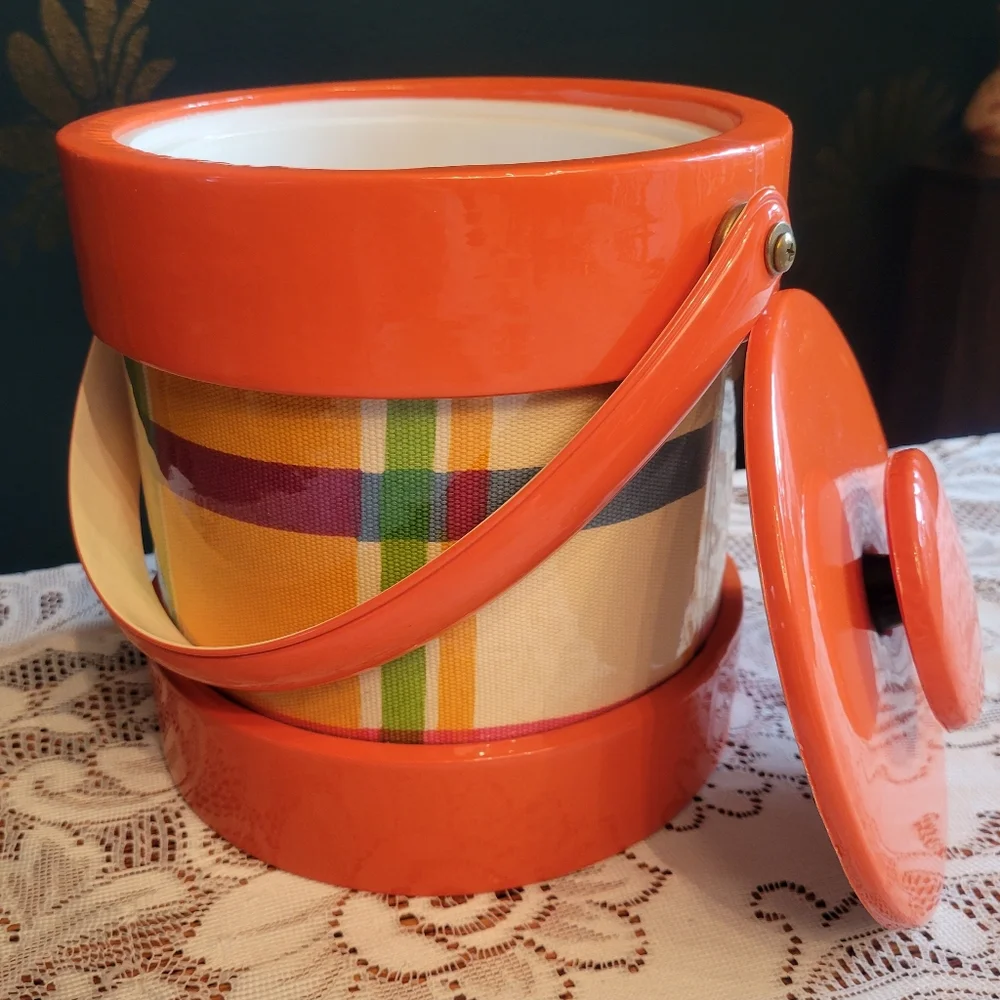 Vintage Vinyl Rainbow Plaid & Orange Ice Bucket
